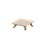 Suporte Porcelana creme c/ pé Dourado Quadrado Suporte Porcelana creme c/ pé Dourado Quadrado